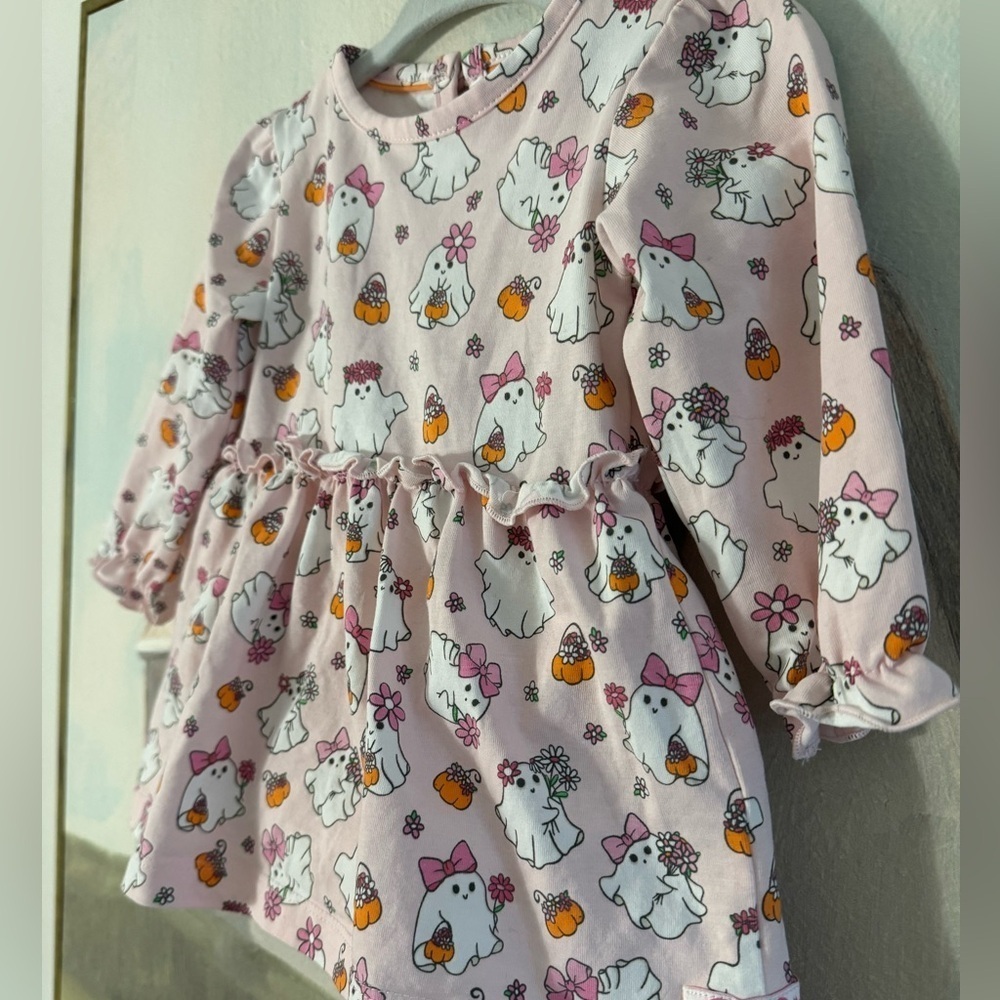 RUFFLE BUTTS Boos & Bows Spandex Romper Ghosts Pumpkins Size 6-12M - Picture 7 of 10